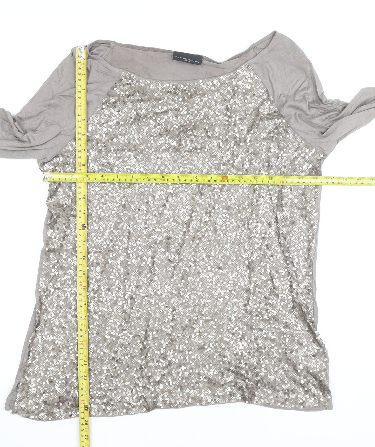 The White Company Women’s Beige Sequin Long Sleeve Top XL