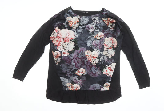 Warehouse Women’s Black Floral Chiffon Tunic Blouse UK 10