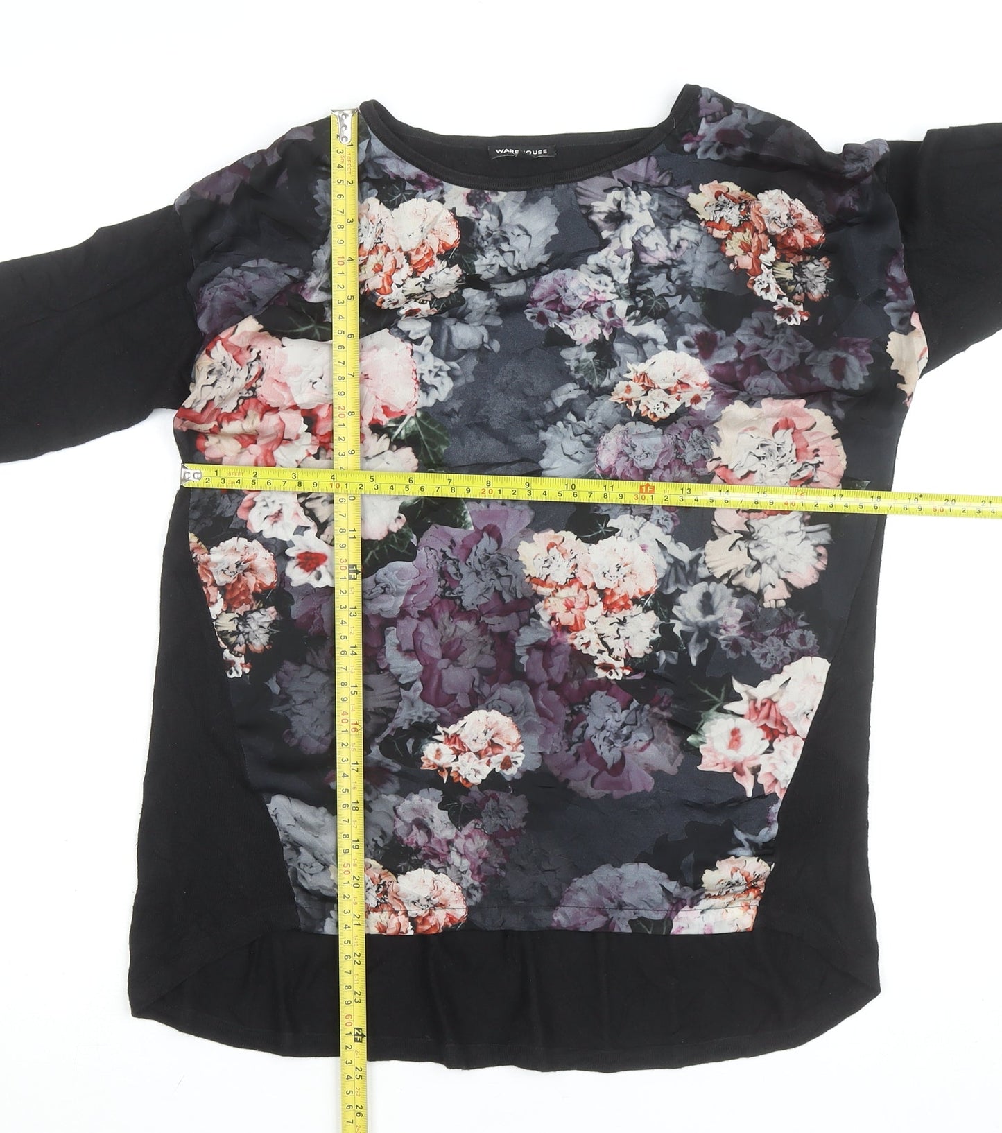 Warehouse Women’s Black Floral Chiffon Tunic Blouse UK 10