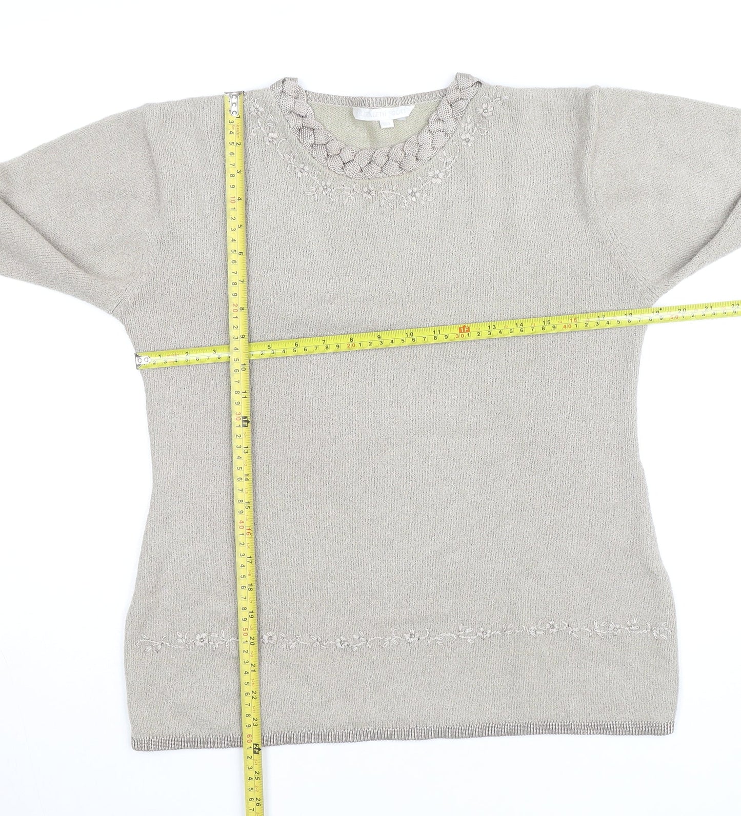 Elizabeth Scott Womens Beige Embroidered Crew Neck Jumper M