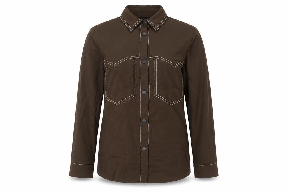 Zara Women Brown Long Sleeve Button-Up Shirt XS Basic Style