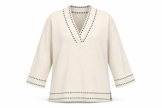Skatie Brand Women’s Beige Knit V-Neck 3/4 Sleeve Tunic Blouse Size S