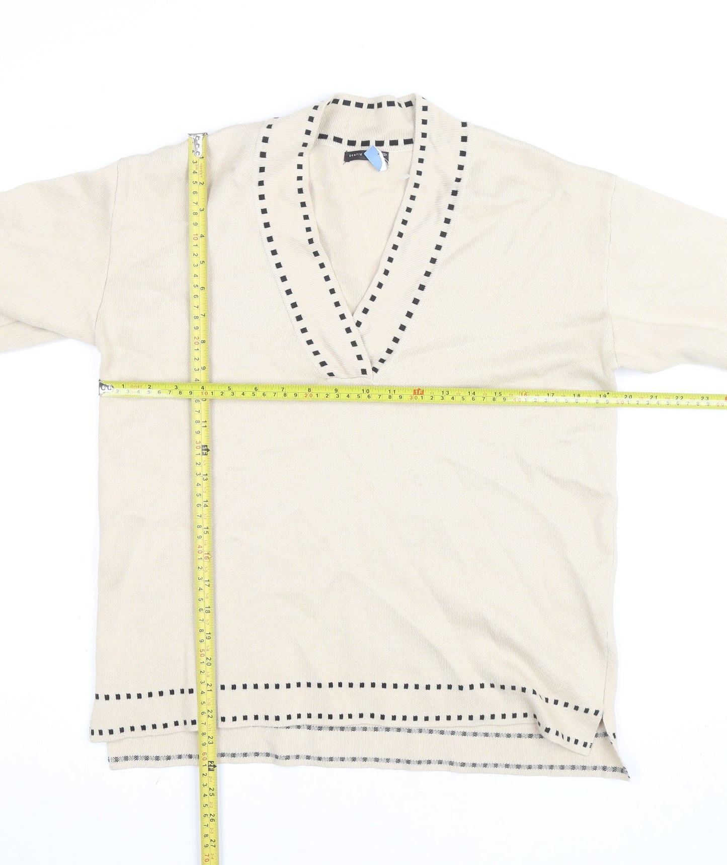 Skatie Brand Women’s Beige Knit V-Neck 3/4 Sleeve Tunic Blouse Size S