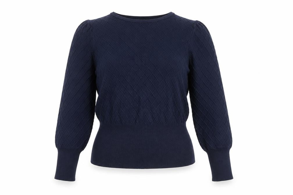 Marks & Spencer Women's Blue Size 12 Diamond Knit Crew Neck Jumper