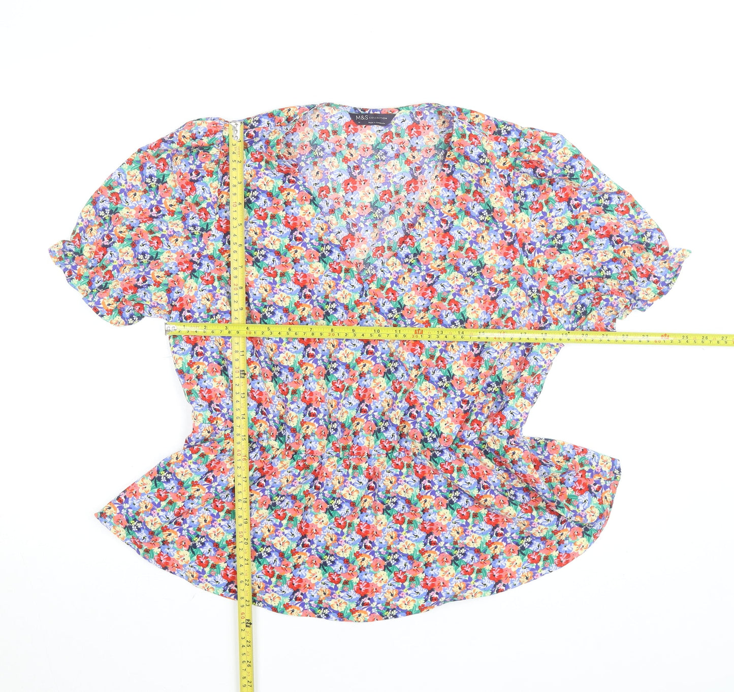 Marks and Spencer Womens Multicoloured Floral V-Neck Tunic Blouse Size 14