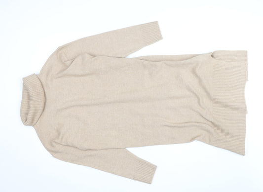 New Look Women Beige Roll Neck Long Sleeve Tunic Jumper Size M