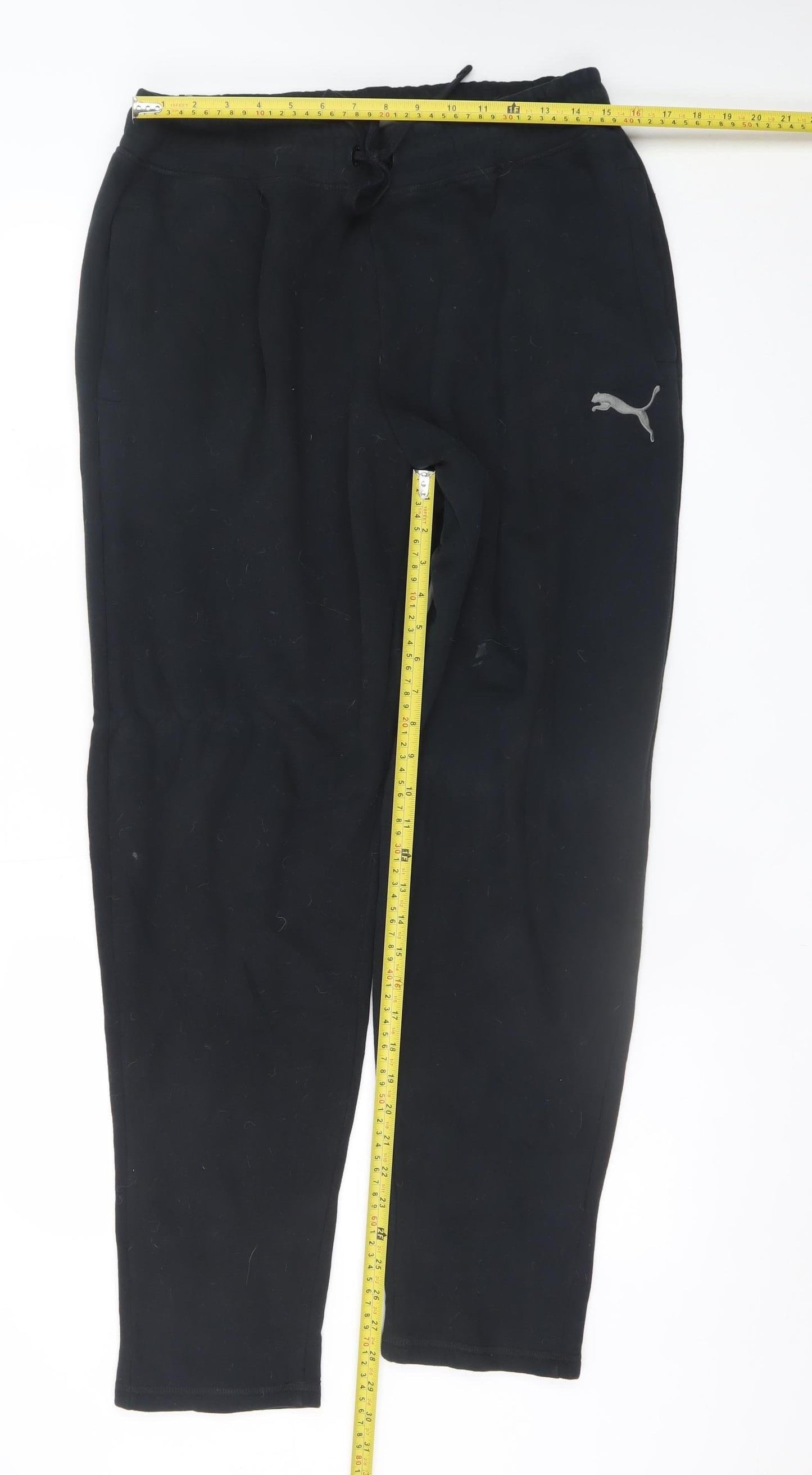 Puma Men's Black Fleece Sweatpants L Regular Fit Drawstring Trousers