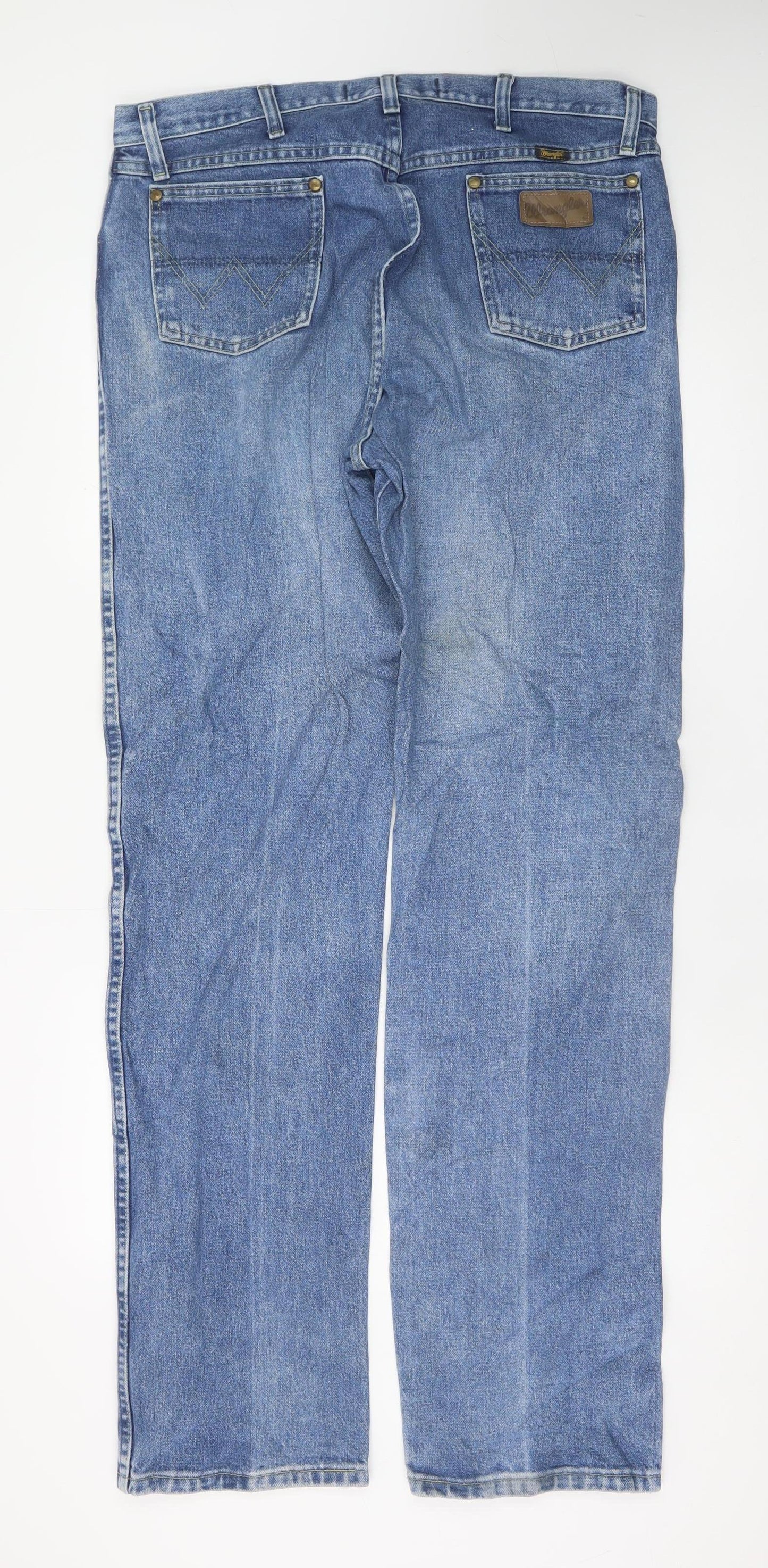 Wrangler Men's Blue Straight Leg Denim Jeans 36W 34L Regular Fit