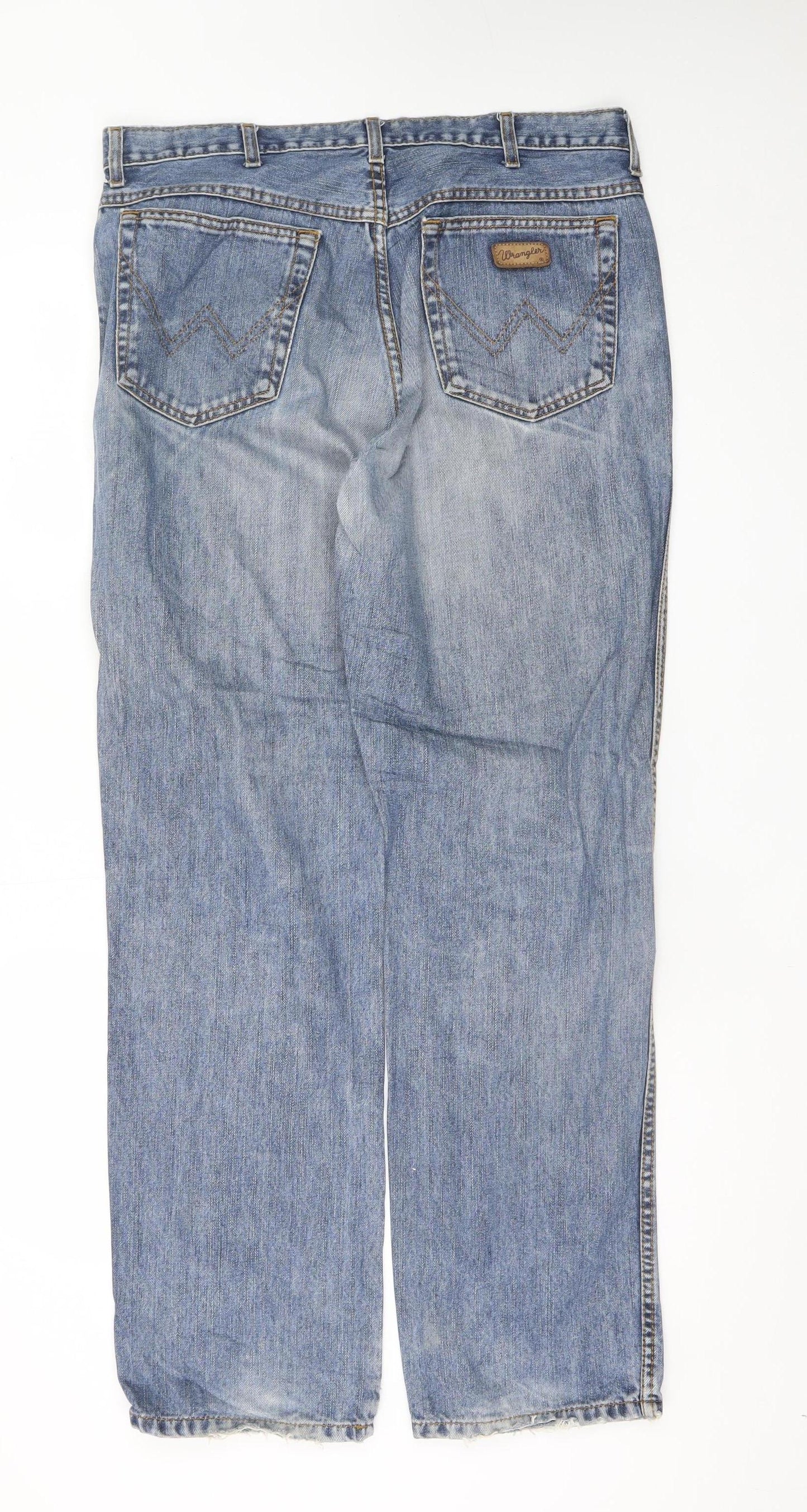 Wrangler Men Blue Vintage Straight Denim Jeans 35W 32L Cotton