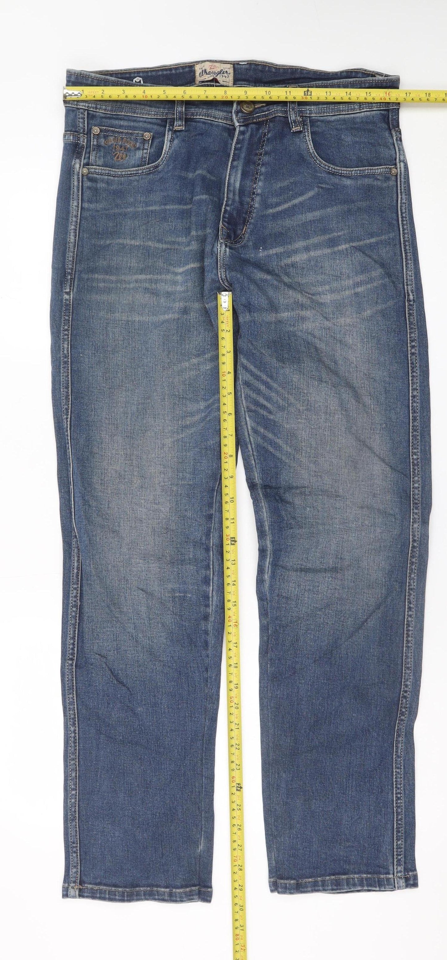 Wrangler Men's Blue Regular Fit Straight Leg Denim Jeans 34x34