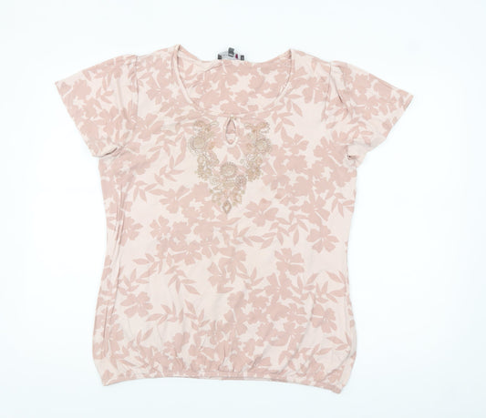 Marks and Spencer Per Una Womens Beige Floral Embroidered T-Shirt Size 14