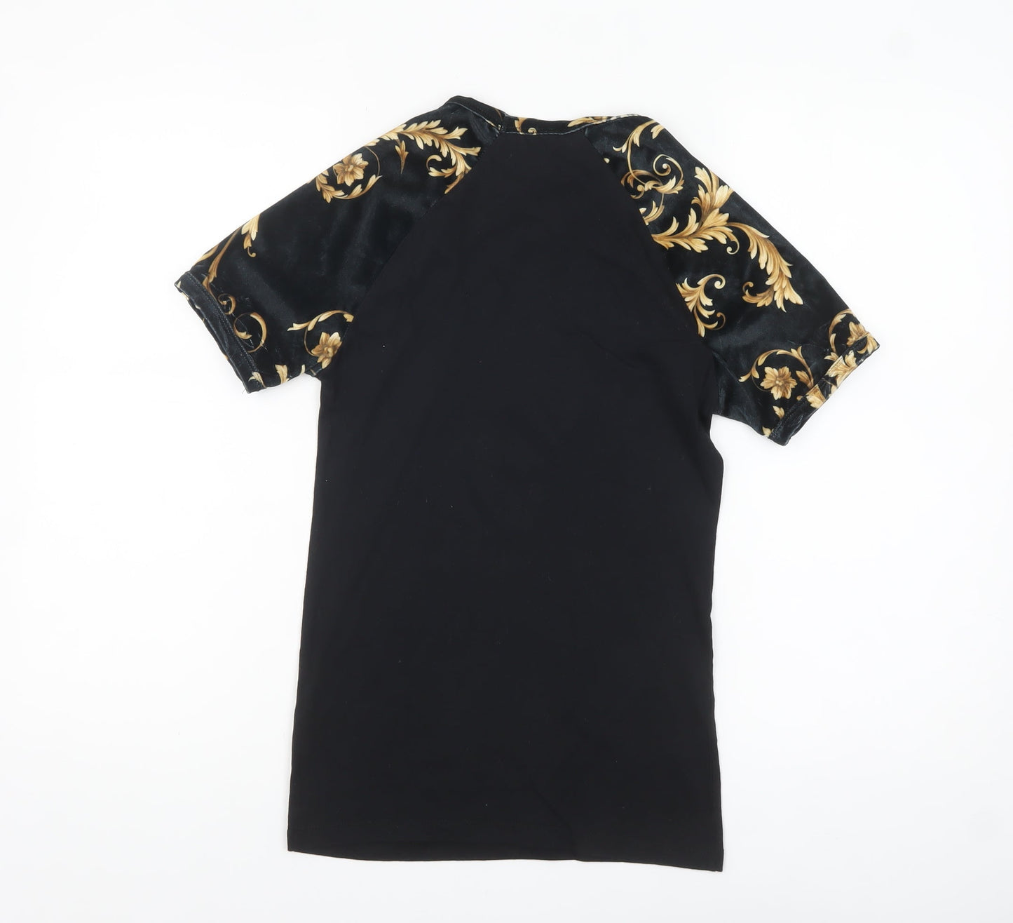 River Island Men's Black Gold Baroque Muscle Fit T-Shirt XS