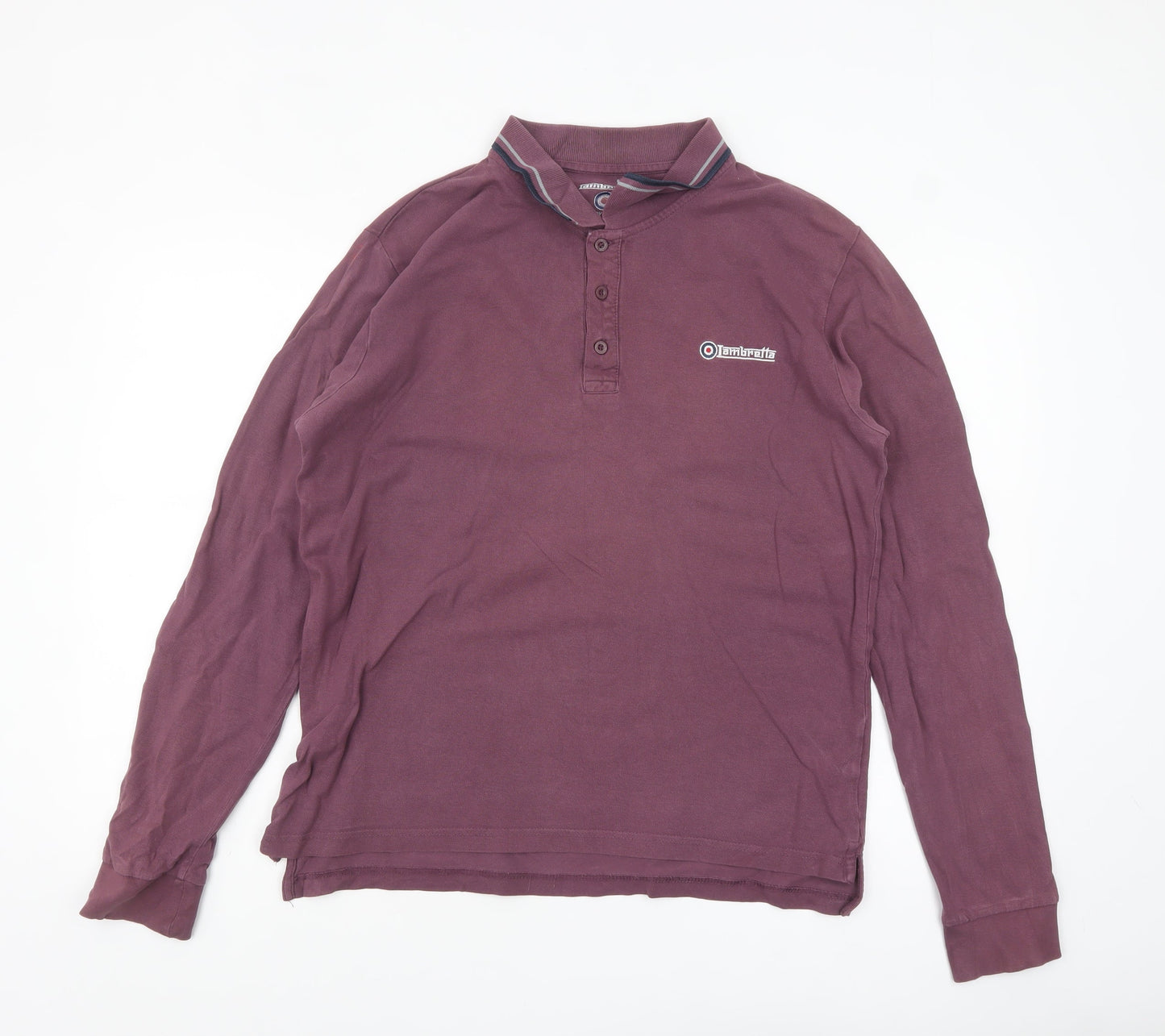 Lambretta Men Purple Long Sleeve Polo Shirt Size L Retro Style
