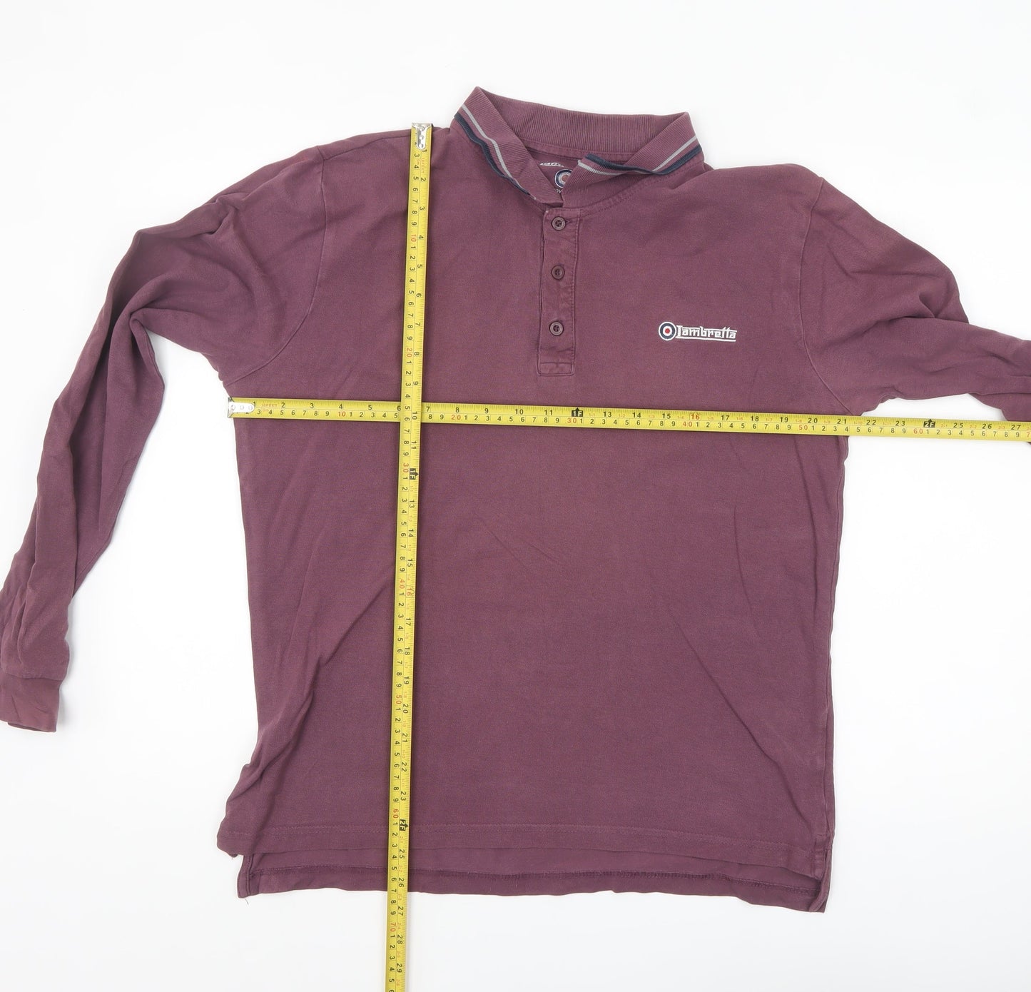Lambretta Men Purple Long Sleeve Polo Shirt Size L Retro Style
