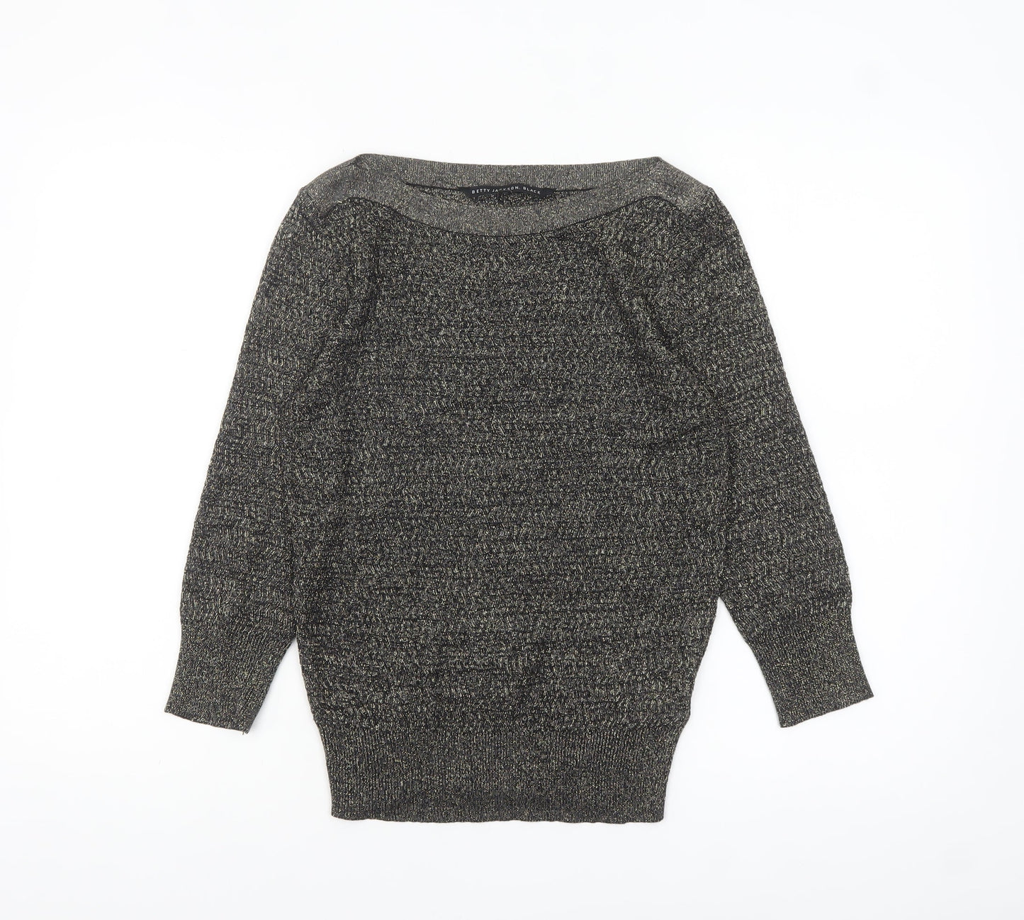Betty Jackson Black Women's Size 10 Black Metallic Knit Boat Neck Jumper
