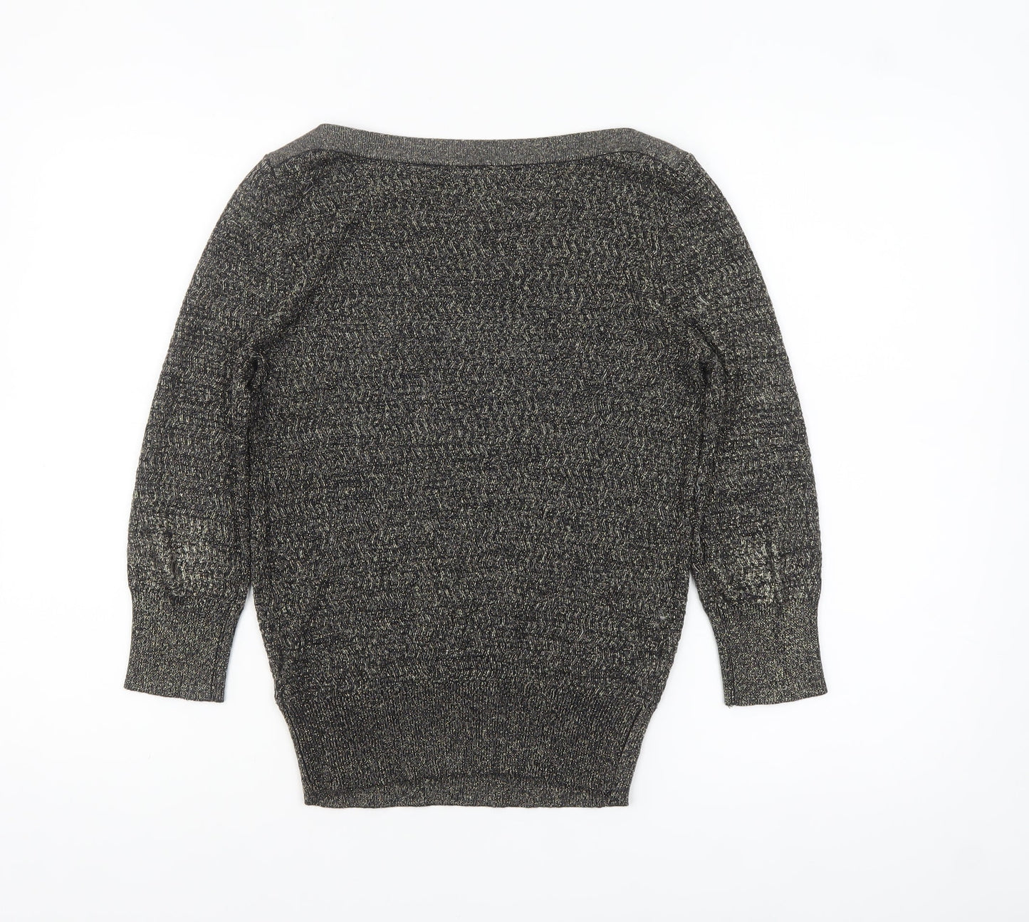 Betty Jackson Black Women's Size 10 Black Metallic Knit Boat Neck Jumper