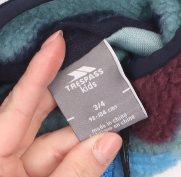 Trespass Kids Blue Multicoloured Fleece Half Zip Pullover Sweatshirt 3-4 Years