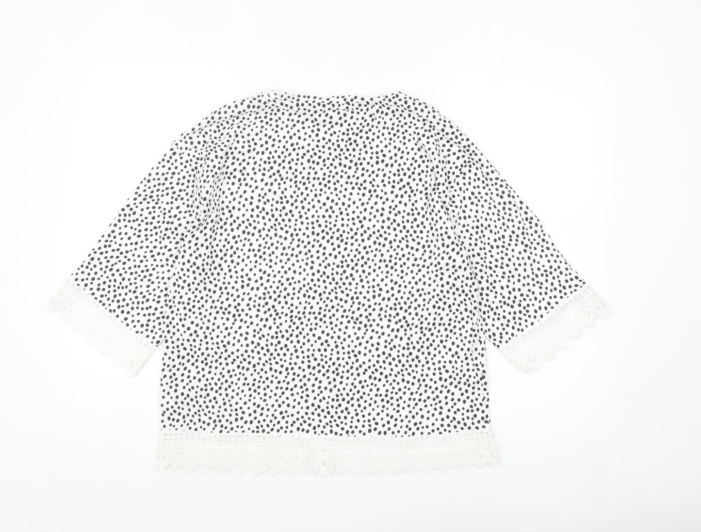F&F Women White Black Polka Dot Lace Trim Blouse Size 14