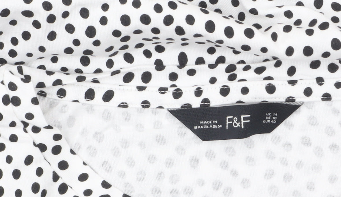 F&F Women White Black Polka Dot Lace Trim Blouse Size 14