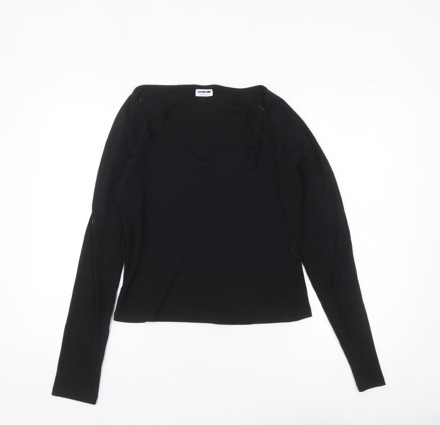 Noisy May Womens Black Sweetheart Neck Slim Fit Long Sleeve Top Size L