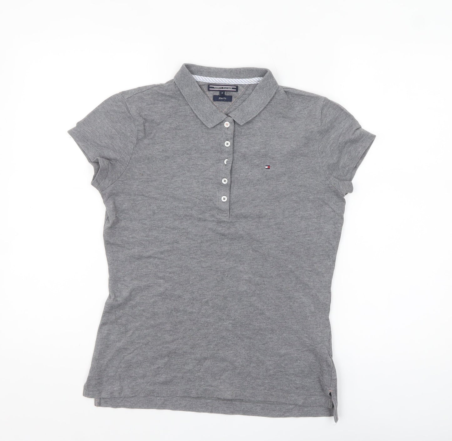 Tommy Hilfiger Women Grey Slim Fit Polo Shirt M Classic Casual