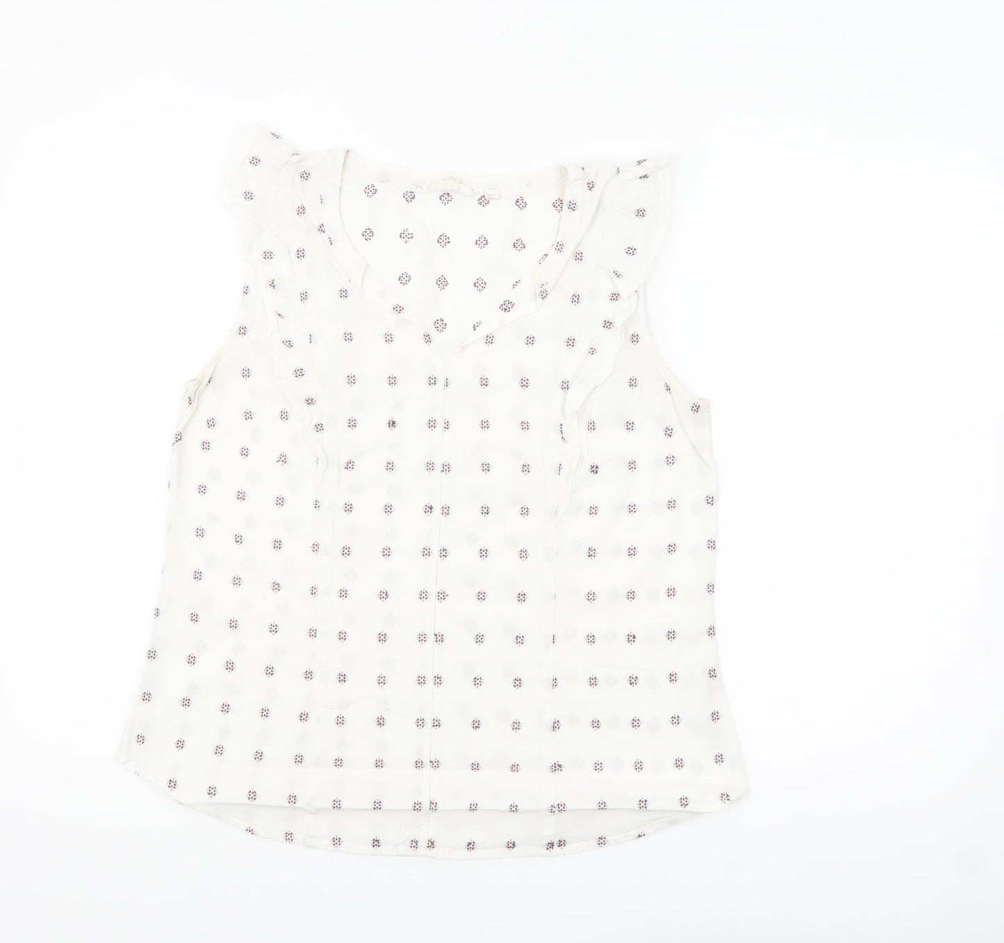 Fat Face Women’s Ivory Ruffle Sleeveless Cotton Tunic Blouse UK 12