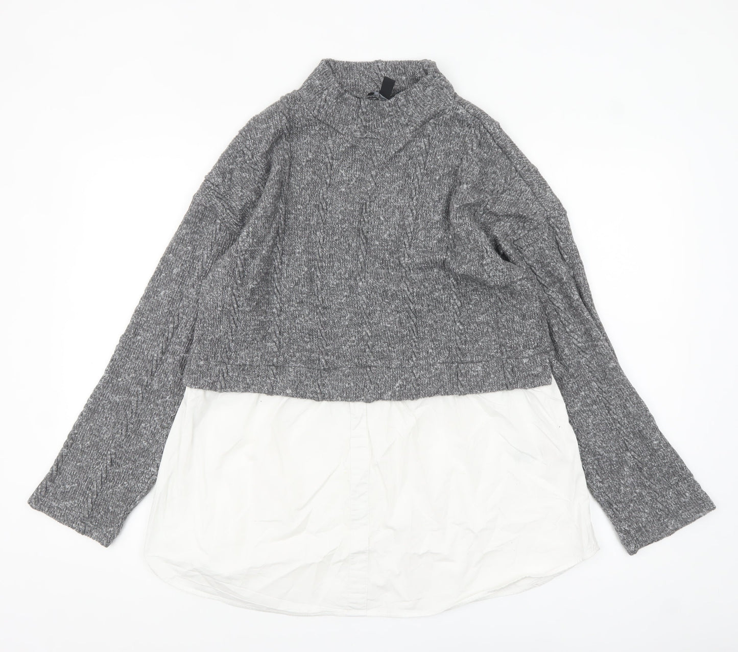 New Look Women's Grey High Neck Knit Jumper UK 16