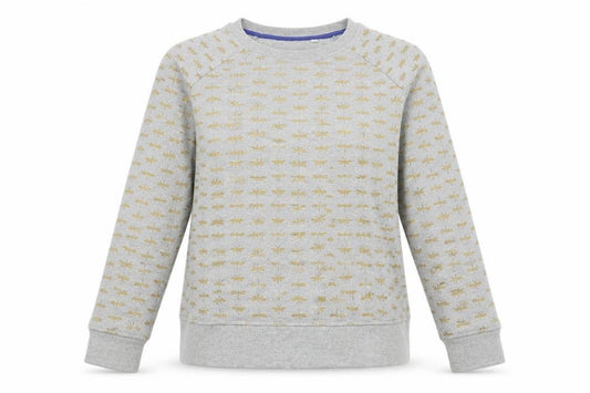 Boden Women's Grey Gold Bee Print Crew Neck Sweatshirt M