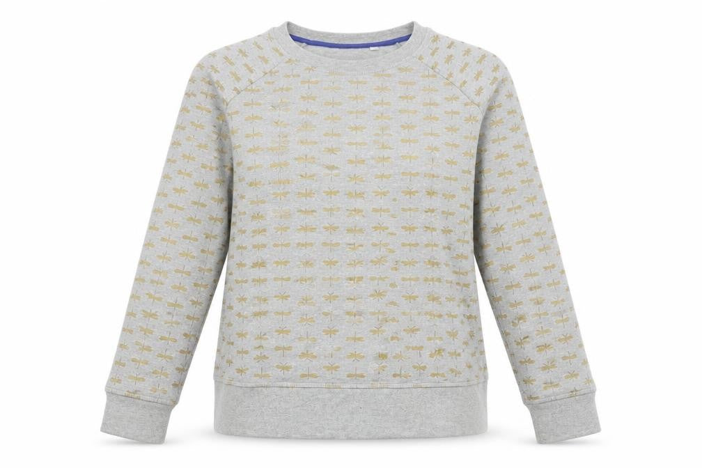 Boden Women's Grey Gold Bee Print Crew Neck Sweatshirt M