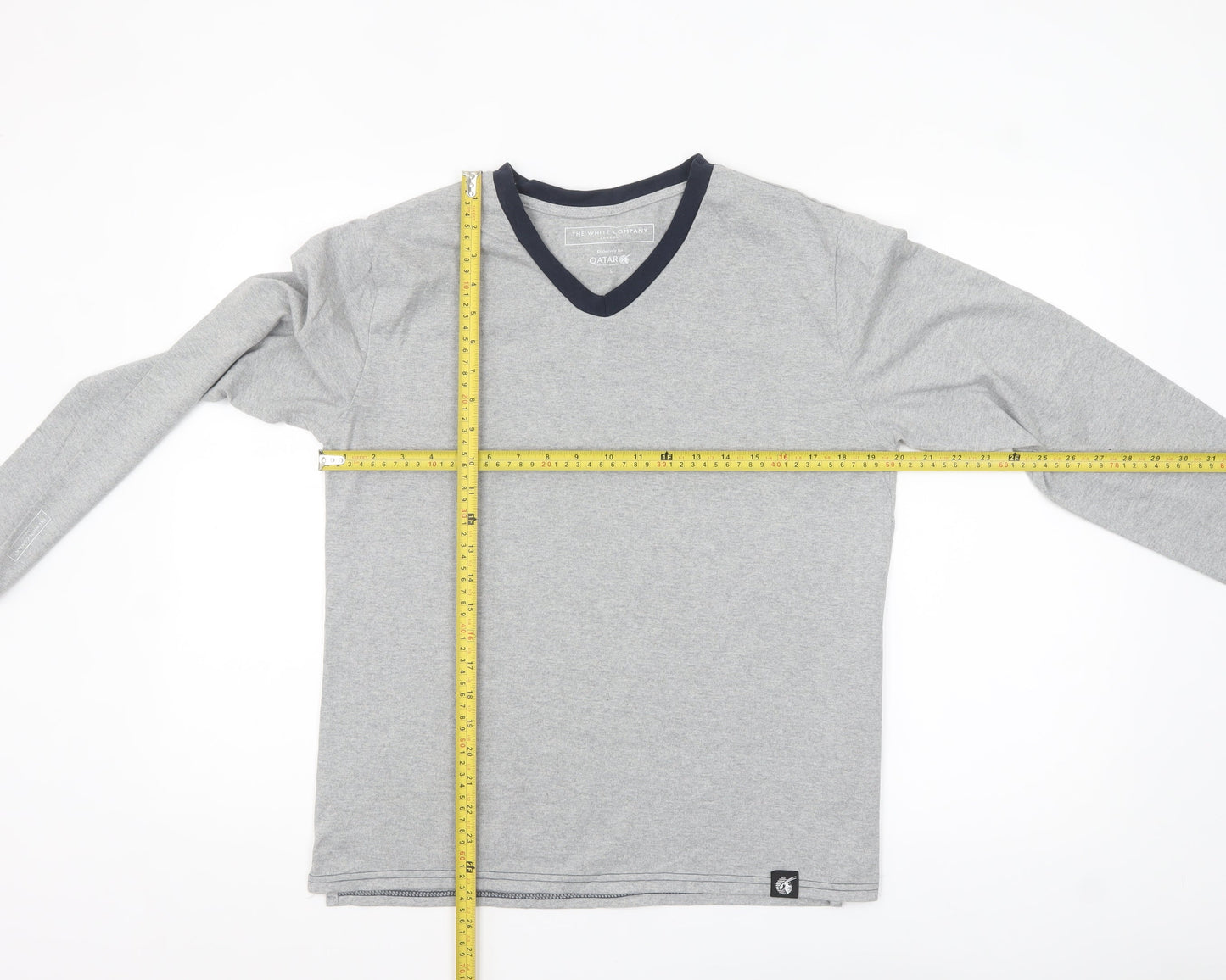 The White Company Men’s Grey Long Sleeve V-Neck Casual Top Size S