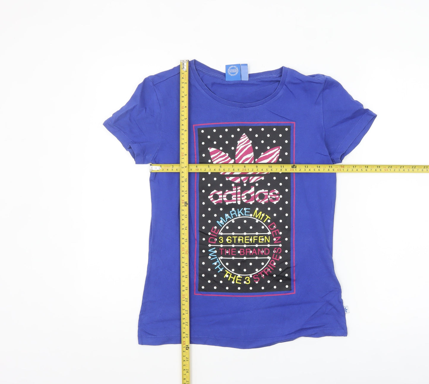 Adidas Women's Blue Graphic Logo T-Shirt Size 10 Short Sleeve Cotton