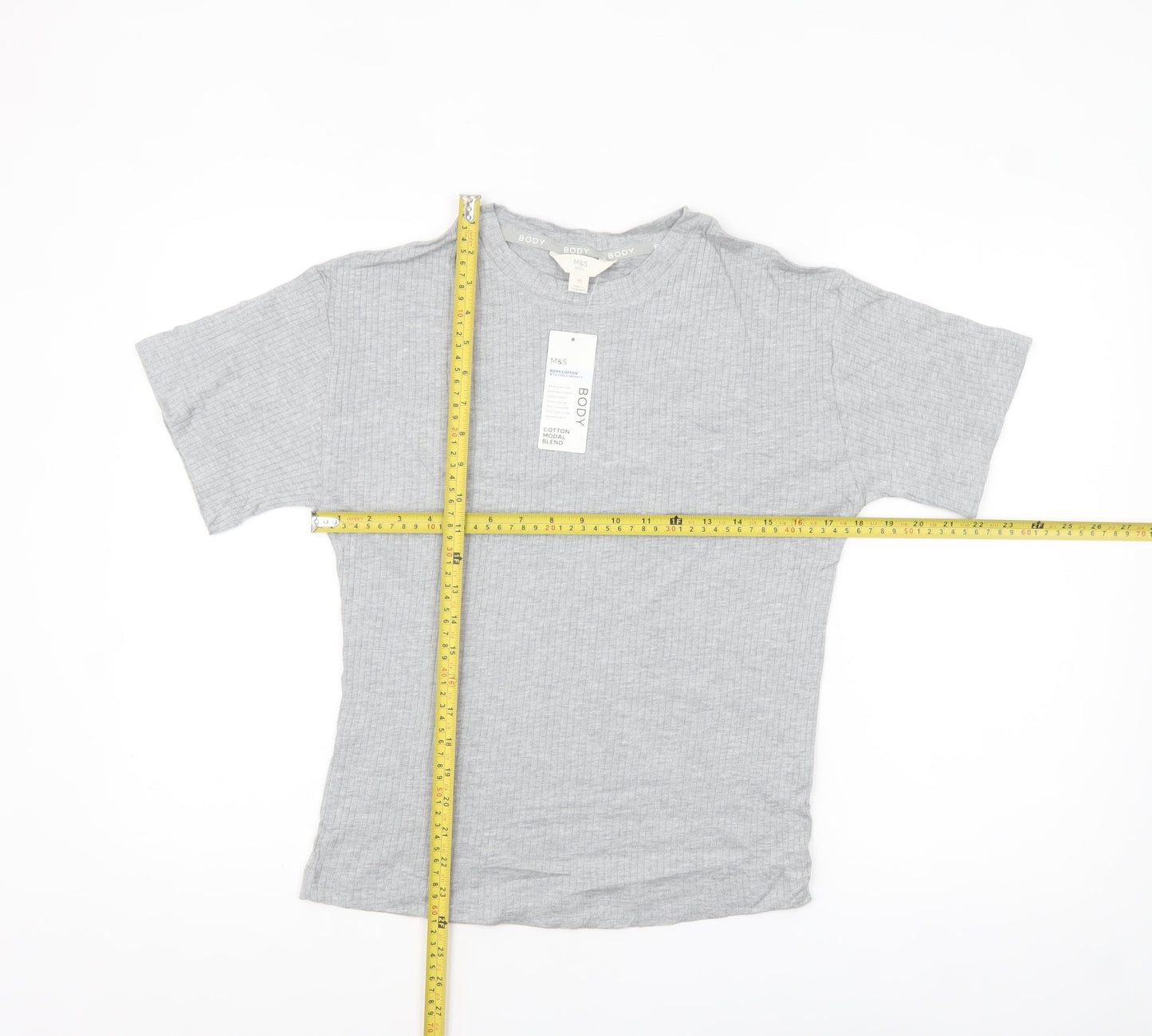 Marks and Spencer Women’s Grey Cotton Blend XS Short Sleeve T-Shirt