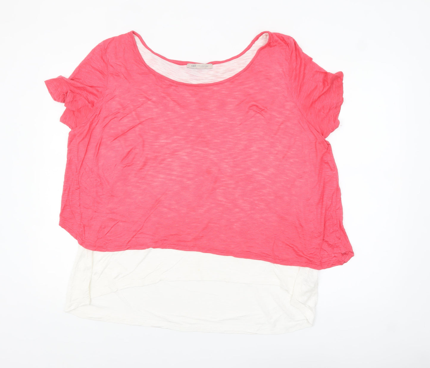 Marks and Spencer Womens Pink Colourblock Relaxed T-Shirt Size 18