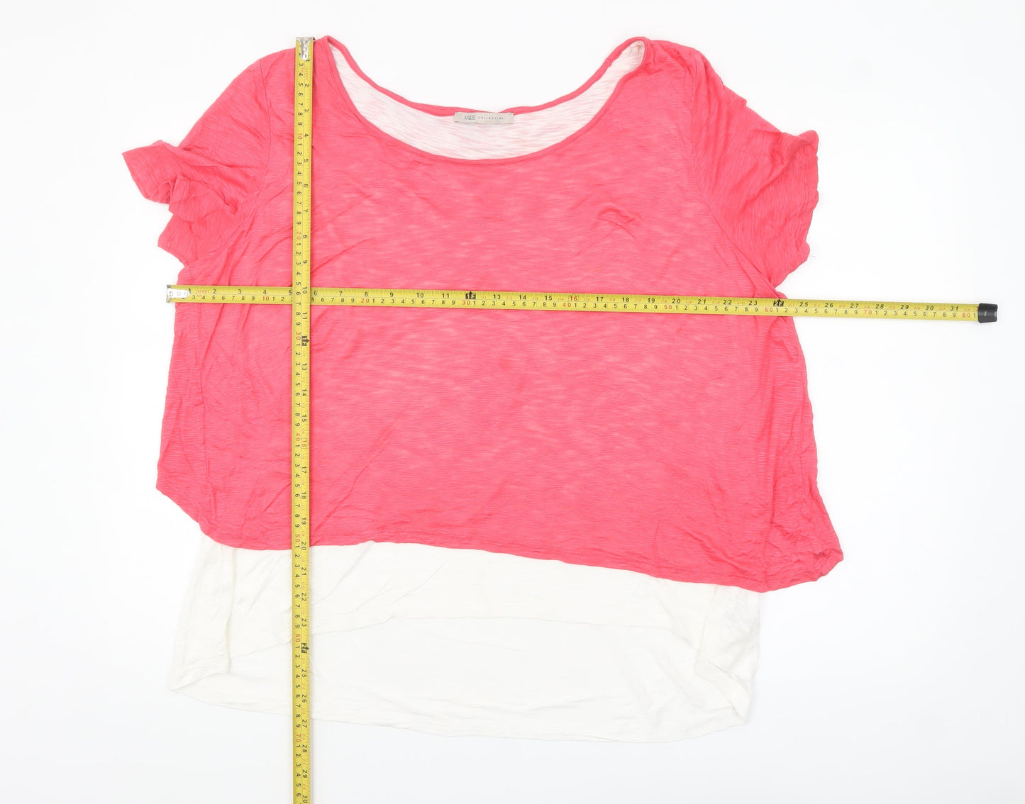 Marks and Spencer Womens Pink Colourblock Relaxed T-Shirt Size 18