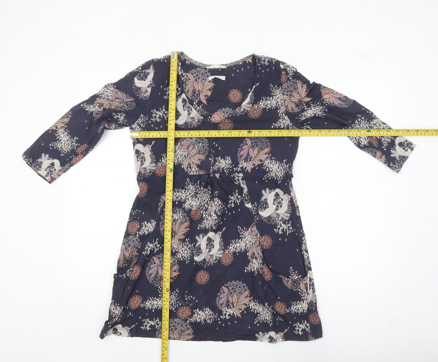 White Stuff Womens Blue Floral Tunic Top UK 10 Cotton 3/4 Sleeve