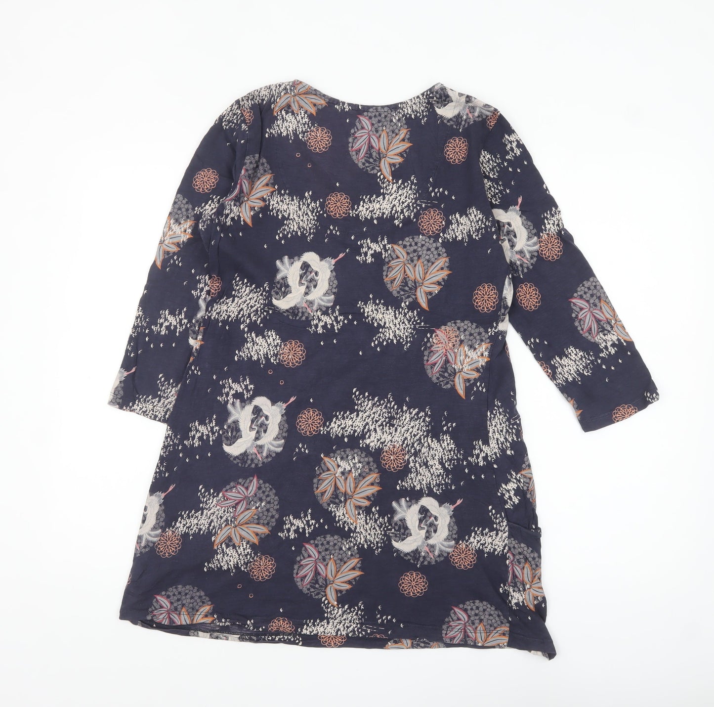 White Stuff Womens Blue Floral Tunic Top UK 10 Cotton 3/4 Sleeve