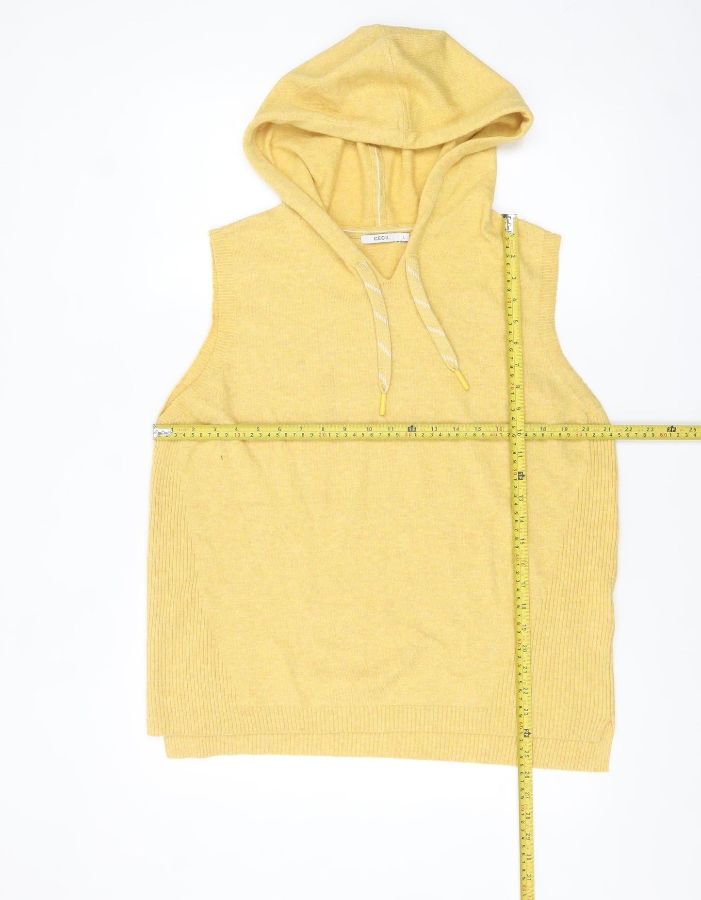 Cecil Womens Yellow Hooded Sleeveless Knit Vest Jumper L