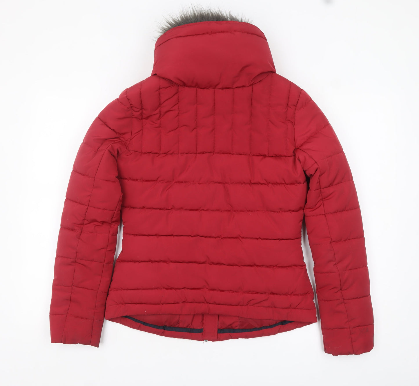 Diesel Womens Red XS Puffer Jacket Faux Fur Hood Winter Coat