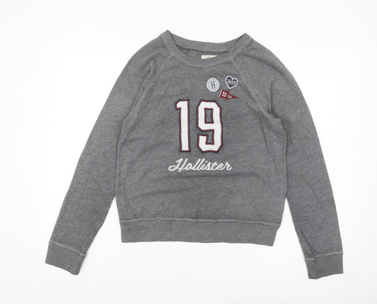 Hollister Womens Grey Long Sleeve Crew Neck Basic T-Shirt S