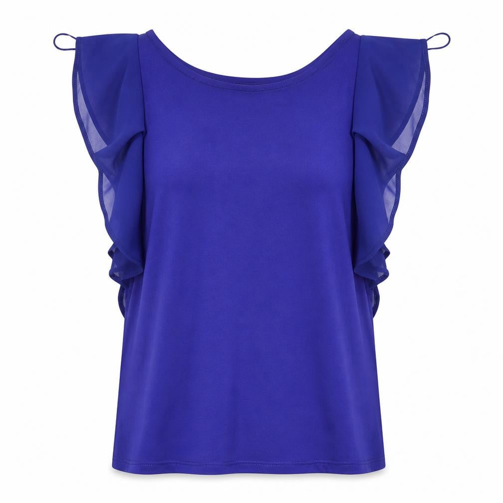 M&Co Womens Blue Ruffle Sleeve Camisole Blouse Size 12