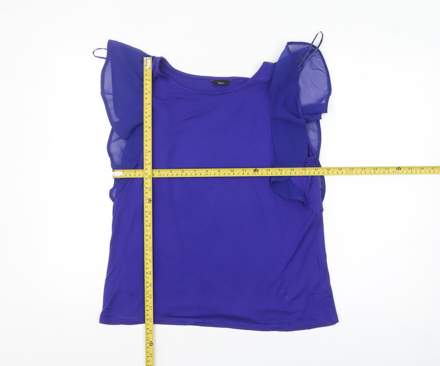 M&Co Womens Blue Ruffle Sleeve Camisole Blouse Size 12