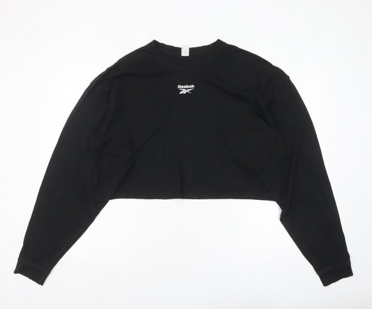 Reebok Women's Black Cropped Long Sleeve Cotton T-Shirt L