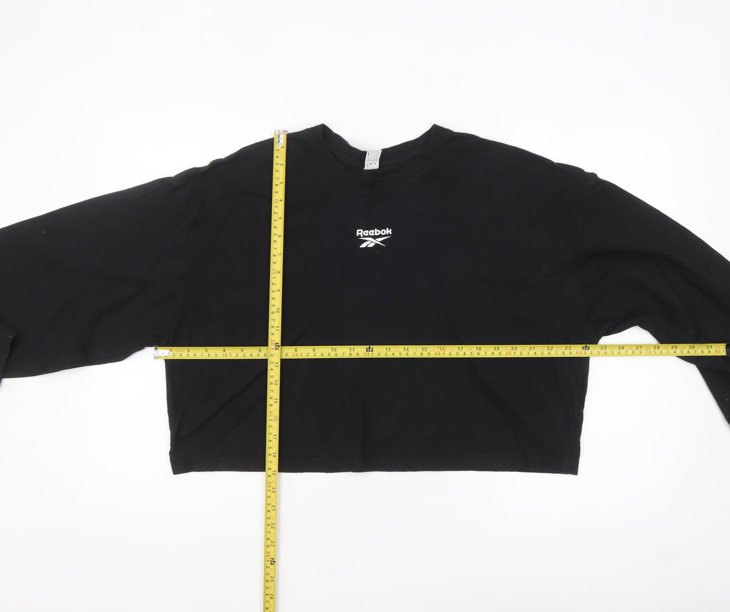Reebok Women's Black Cropped Long Sleeve Cotton T-Shirt L