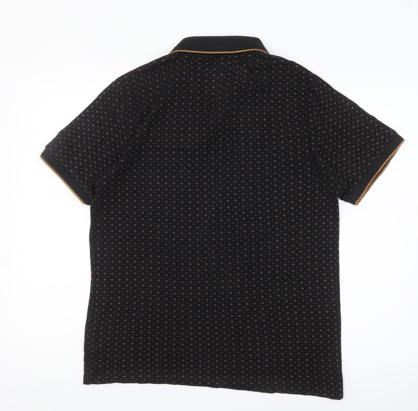 Next Men's Black Geometric Cotton Polo Shirt Size M