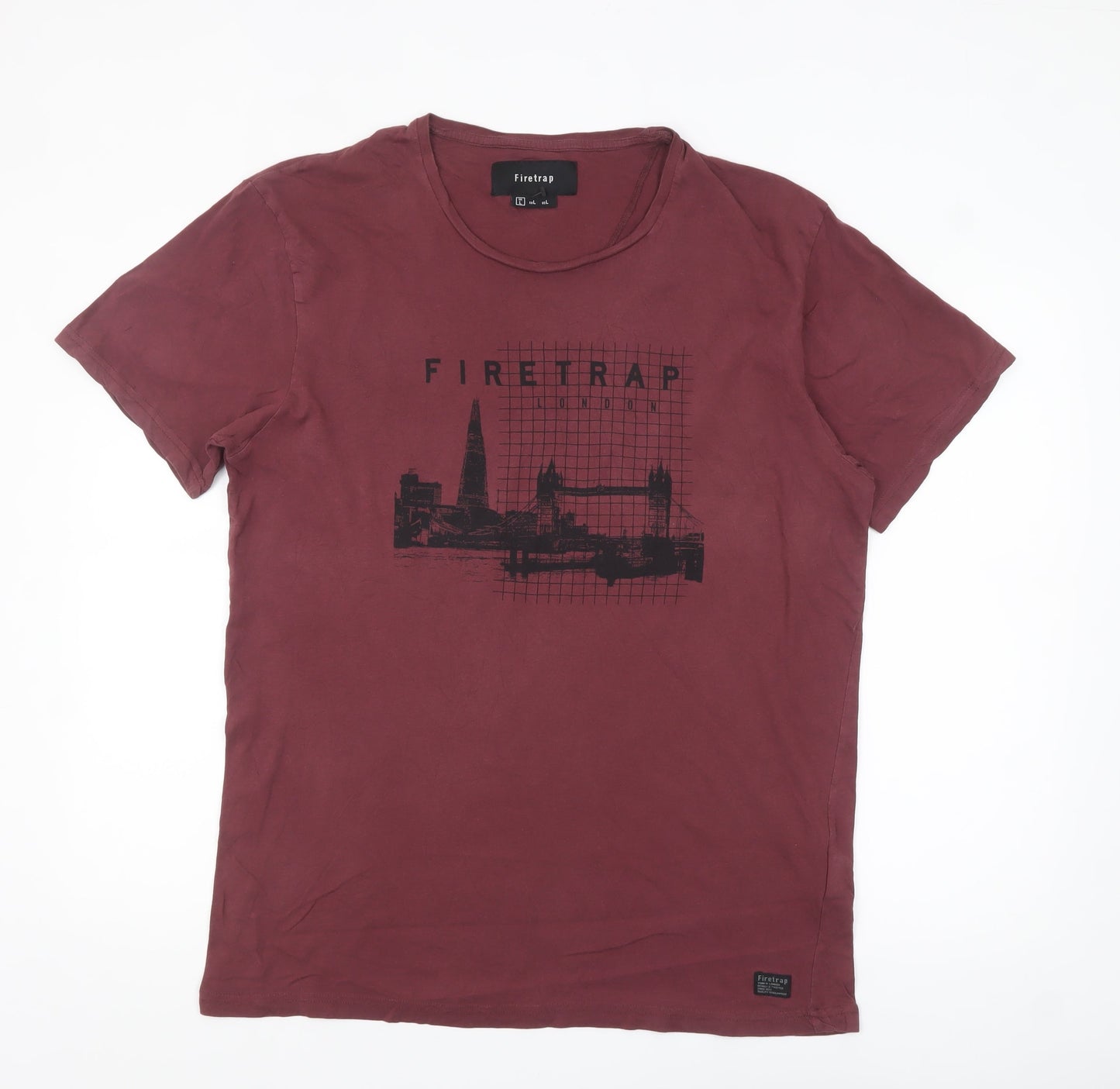 Firetrap Men's Burgundy London Graphic Cotton T-Shirt Size L