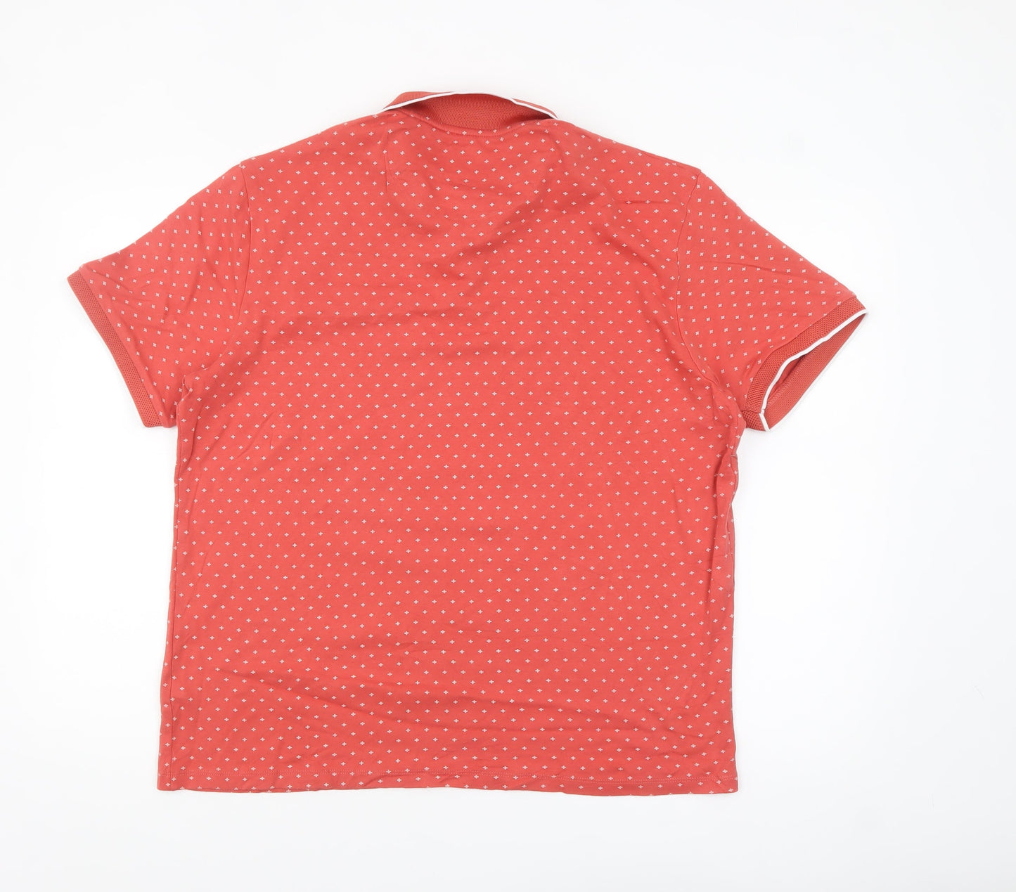 Next Men's Red Polka Dot Cotton Short Sleeve Polo Shirt Size L