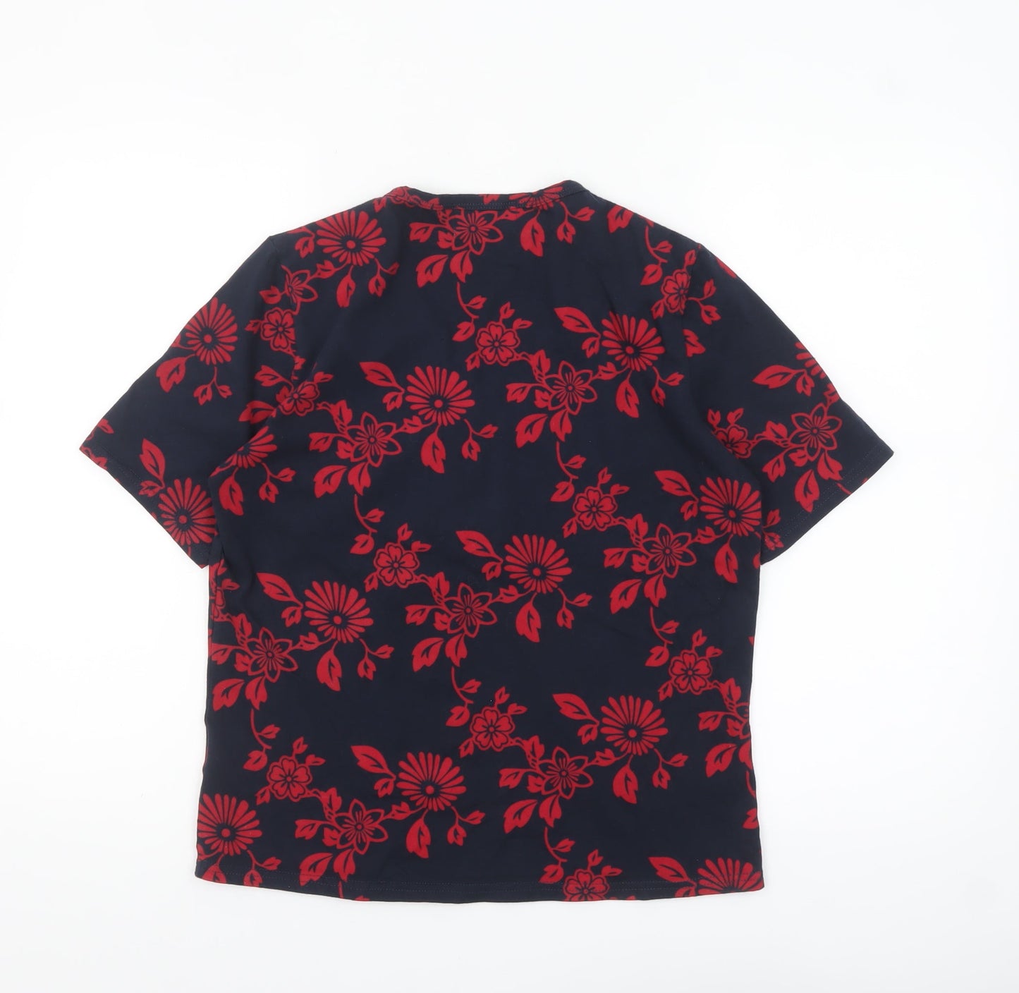 Jumper Women's Blue Red Floral Cotton V-Neck Short Sleeve T-Shirt M