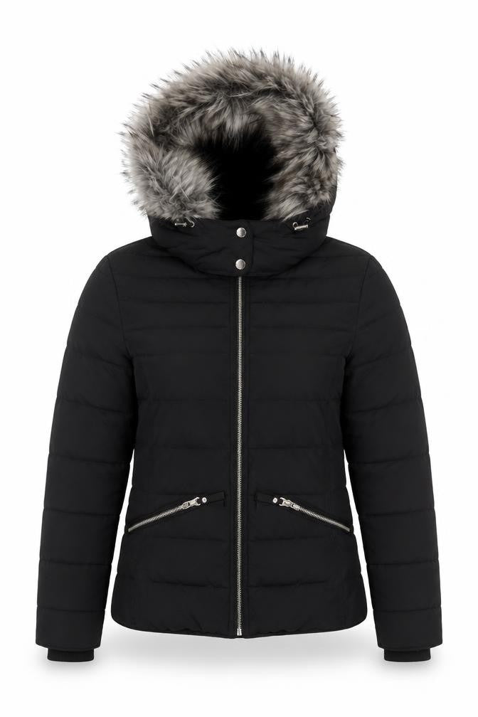 Marks & Spencer Per Una Women’s Black Faux Fur Hooded Puffer Jacket Size 8