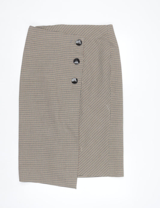 Zara Woman Beige Check Tweed Pencil Skirt Size 14