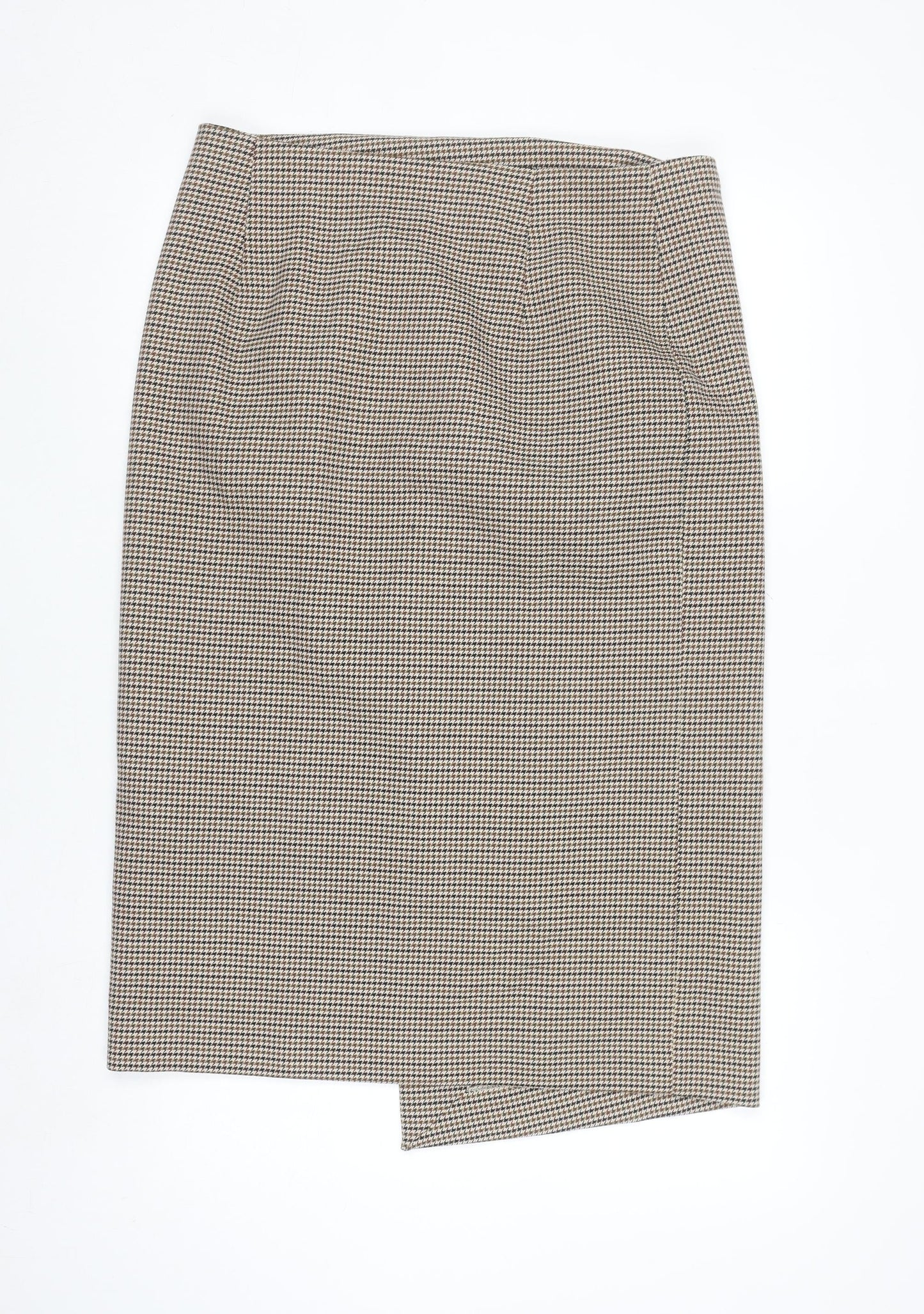 Zara Woman Beige Check Tweed Pencil Skirt Size 14